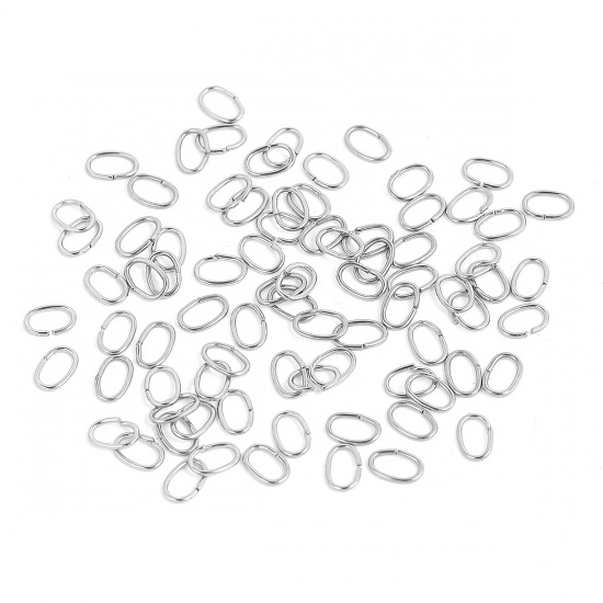 Picture of 304 Stainless Steel Open Jump Rings Findings Oval Silver Tone 7mm( 2/8") x 4mm( 1/8"), 500 PCs