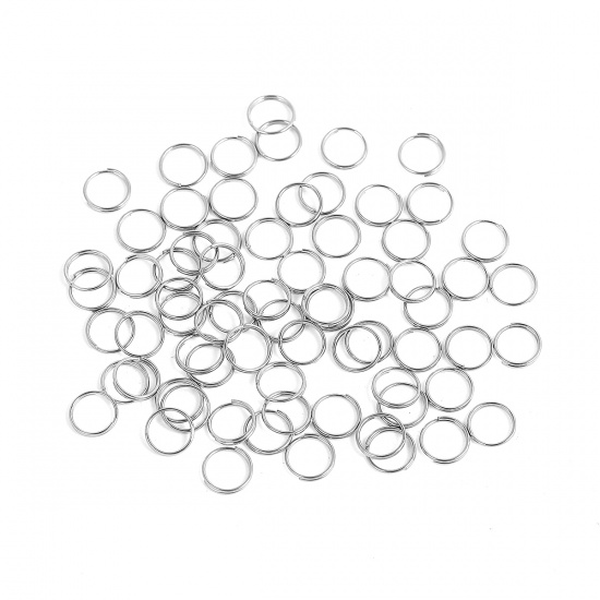 Picture of 304 Stainless Steel Double Split Jump Rings Findings Round Silver Tone 8mm Dia., 500 PCs