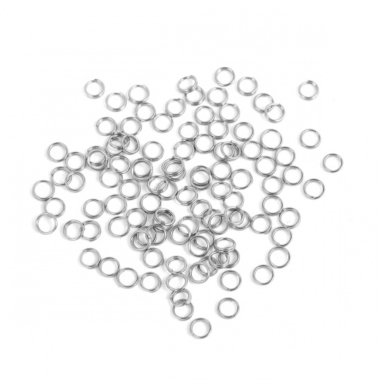 Picture of (22 gauge) 304 Stainless Steel Double Split Jump Rings Findings Round Silver Tone 5mm Dia., 1 Packet(about 10000 PCs)
