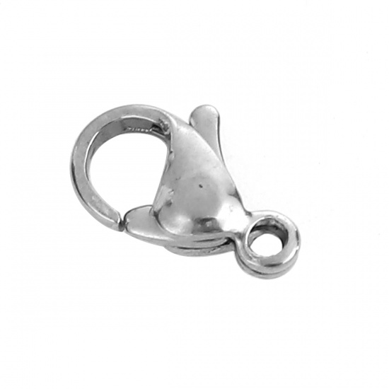 Picture of 304 Stainless Steel Lobster Clasp Findings Silver Tone 15mm x 9mm, 200 PCs