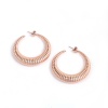 Picture of 304 Stainless Steel Hoop Earrings Rose Gold Circle Ring Stripe 37mm(1 4/8") x 33mm(1 2/8"), Post/ Wire Size: (20 gauge), 1 Pair
