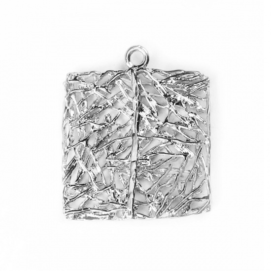 Immagine di Ottone Charms Quadrato Argento Placcato Filigrana 23mm x 20mm , 5 Pz