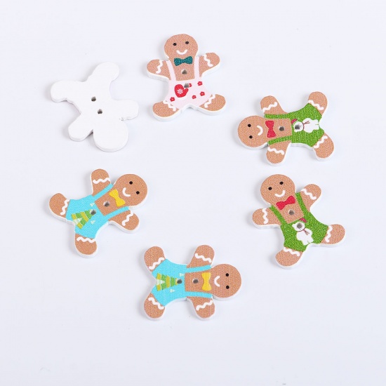 Picture of Three-ply Board Sewing Buttons Scrapbooking Two Hole Christmas Ginger Bread Man At Random Mixed 30mm(1 1/8") x 24mm(1"), 50 PCs