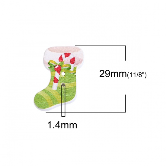 Immagine di Tre-Laminati Bottone da Cucire Scrapbook Due Fori Calza di Natale A Random 29mm x 18mm, 50 Pz