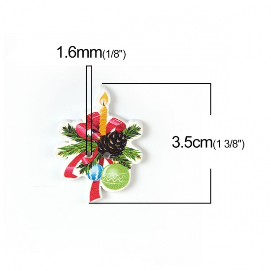 Picture of Three-ply Board Christmas Sewing Buttons Scrapbooking Two Hole Pine Cone Bell Multicolor 35mm(1 3/8") x 25mm(1"), 50 PCs