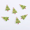 合板 縫製ボタン クリスマスツリー レッド + 緑 2つ穴 35mm x 24mm、 50 個 の画像
