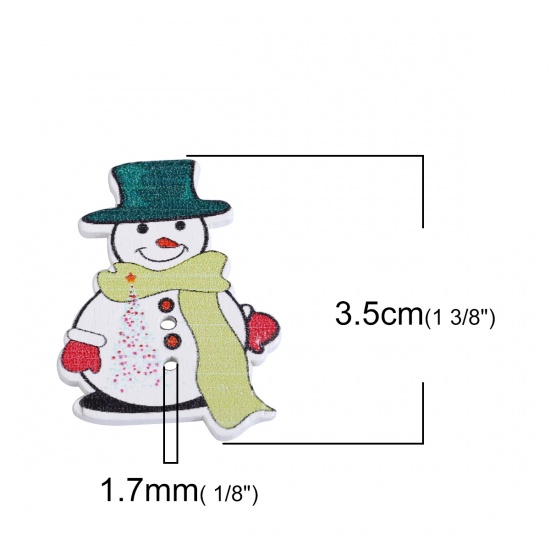 Picture of Three-ply Board Sewing Buttons Scrapbooking Two Hole Christmas Snowman At Random Mixed 35mm(1 3/8") x 26mm(1"), 50 PCs