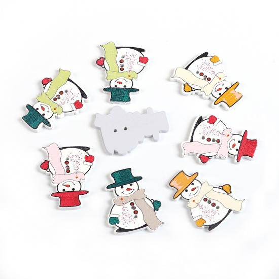 Picture of Three-ply Board Sewing Buttons Scrapbooking Two Hole Christmas Snowman At Random Mixed 35mm(1 3/8") x 26mm(1"), 50 PCs