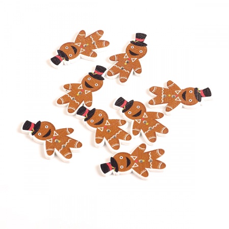 Tre-Laminati Bottone da Cucire Scrapbook Due Fori Ginger Bread Man di Natale Marrone 35mm x 21mm, 50 Pz