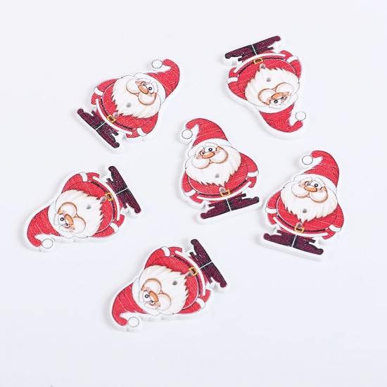 Immagine di Tre-Laminati Bottone da Cucire Scrapbook Due Fori Babbo Natale Bianco & Rosso 35mm x 25mm, 50 Pz
