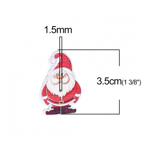 Picture of Three-ply Board Sewing Buttons Scrapbooking Two Hole Christmas Santa Claus White & Red 35mm(1 3/8") x 25mm(1"), 50 PCs