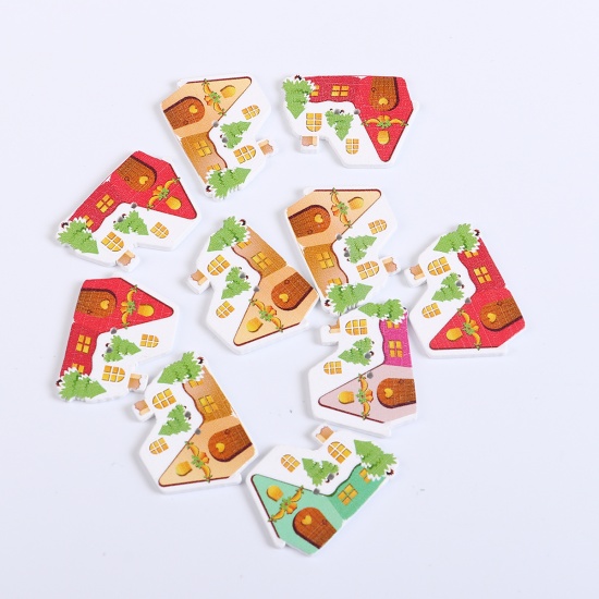 Picture of Three-ply Board Christmas Sewing Buttons Scrapbooking Two Hole House At Random Mixed 35mm(1 3/8") x 25mm(1"), 50 PCs