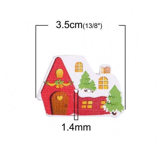 Picture of Three-ply Board Christmas Sewing Buttons Scrapbooking Two Hole House At Random Mixed 35mm(1 3/8") x 25mm(1"), 50 PCs