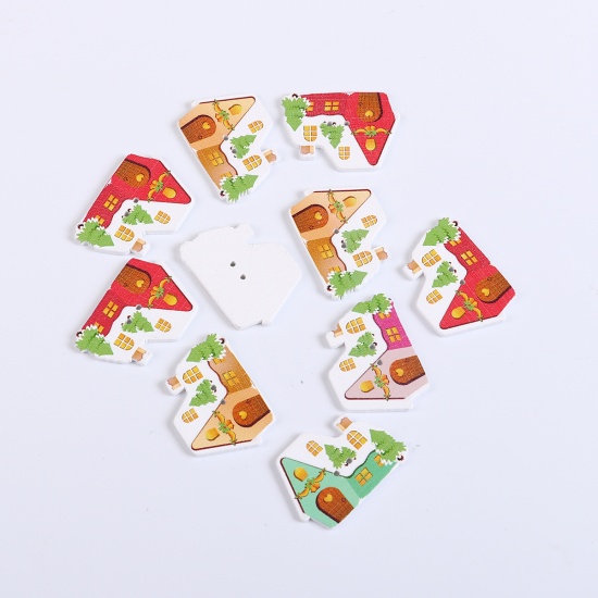 Picture of Three-ply Board Christmas Sewing Buttons Scrapbooking Two Hole House At Random Mixed 35mm(1 3/8") x 25mm(1"), 50 PCs