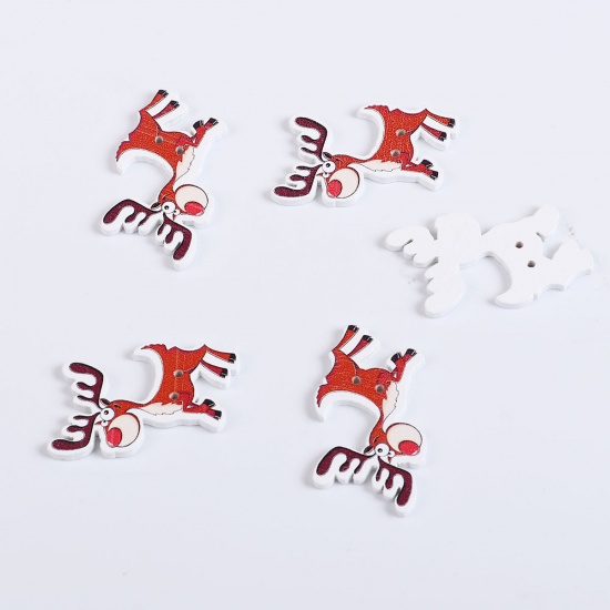 Immagine di Tre-Laminati Bottone da Cucire Scrapbook Due Fori Renna di Natale Marrone Rosso 35mm x 25mm, 50 Pz