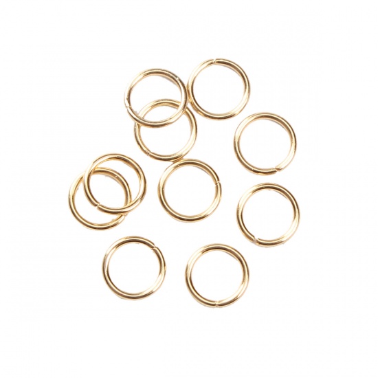 Picture of 304 Stainless Steel Opened Jump Rings Findings Gold Plated 8mm( 3/8") Dia., 30 PCs