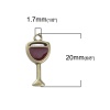 Picture of Zinc Based Alloy Charms Tableware Wine Glass Goblet Antique Bronze Red Enamel 20mm( 6/8") x 9mm( 3/8"), 30 PCs