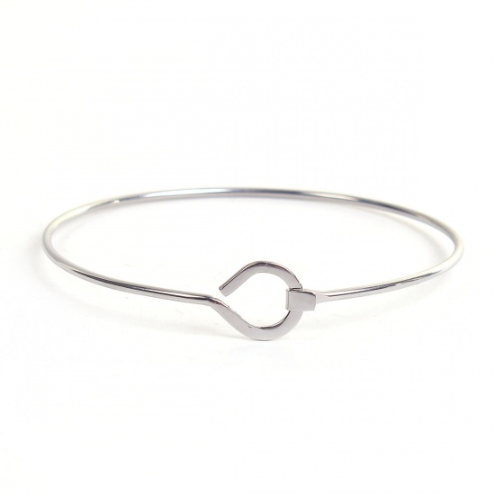 Picture of 304 Stainless Steel Bangles Bracelets Silver Tone Can Open 20.5cm(8 1/8") long, 1 Piece