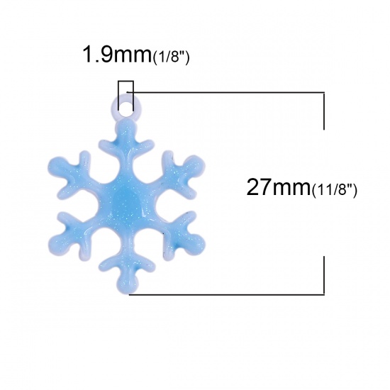 Picture of Zinc Based Alloy Charms Christmas Snowflake White Blue Enamel 27mm(1 1/8") x 21mm( 7/8"), 10 PCs