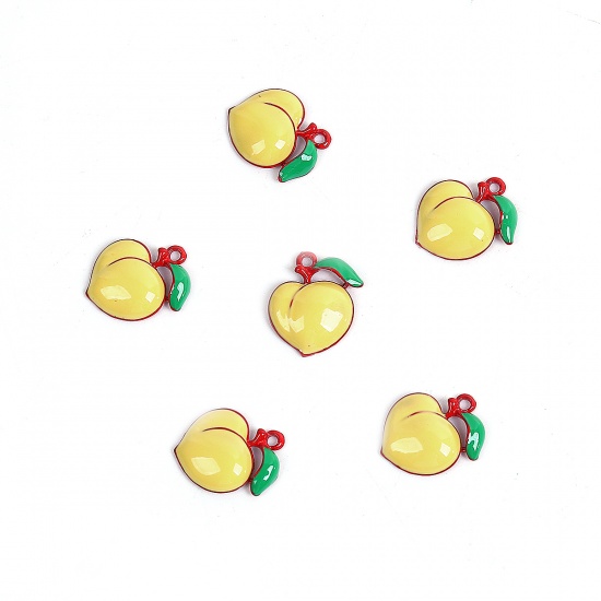 Picture of Zinc Based Alloy Charms Peach Red Yellow Enamel 17mm( 5/8") x 13mm( 4/8"), 10 PCs