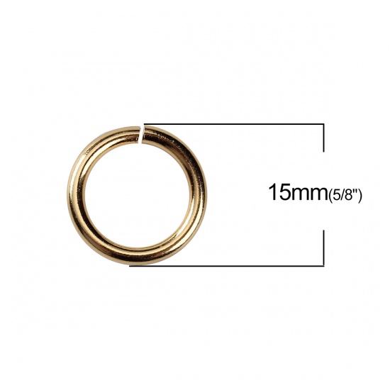 Picture of Stainless Steel Open Jump Rings Findings Round Gold Plated 15mm( 5/8") Dia., 5 PCs