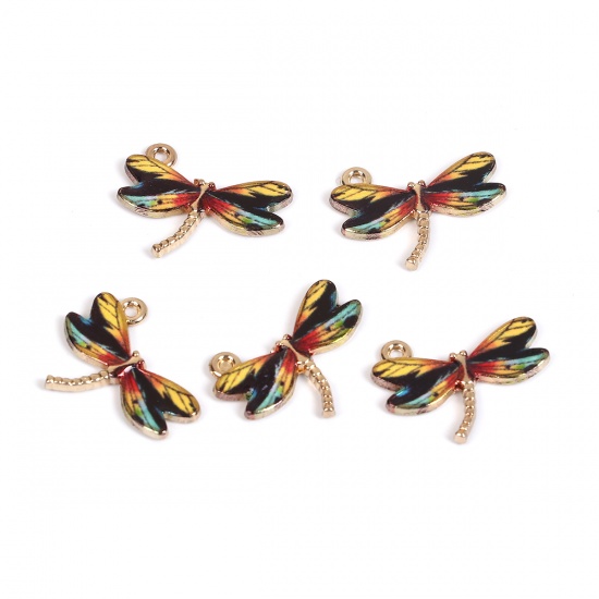 Picture of Zinc Based Alloy Charms Dragonfly Animal Yellow Blue Enamel 22mm( 7/8") x 17mm( 5/8"), 10 PCs