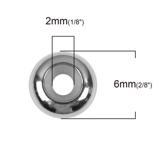 Immagine di 304 Acciaio Inossidabile Schiaccini Perline (Con il nucleo del silicone registrabile) Tondo Tono Argento Di 6mm Dia., Buco:Circa 1mm, 5 Pz