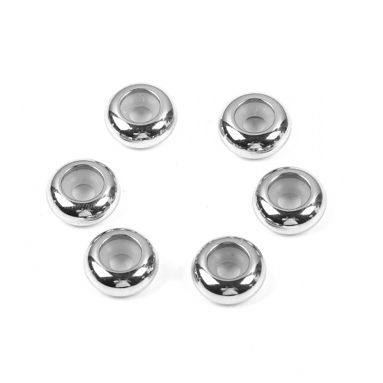 Immagine di 304 Acciaio Inossidabile Schiaccini Perline (Con il nucleo del silicone registrabile) Tondo Tono Argento Di 6mm Dia., Buco:Circa 1mm, 5 Pz