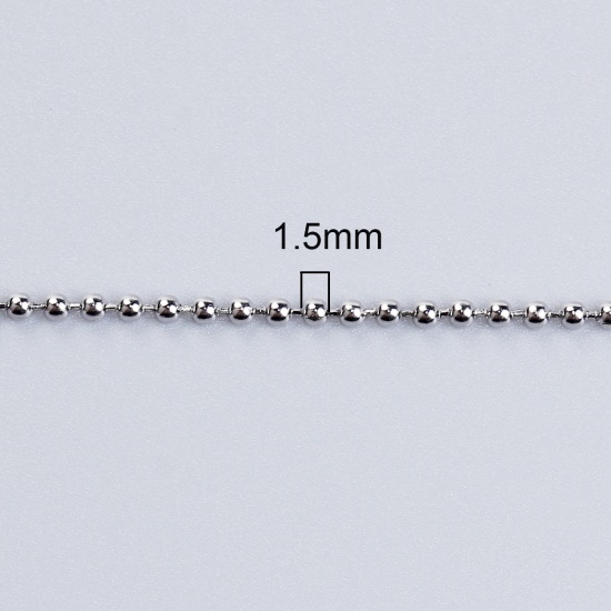 Imagen de 316L Acero Inoxidable Cadenas Bola Collares Tono de Plata 46.5cm longitud, Cadena: 1.5mm, 3 Unidades