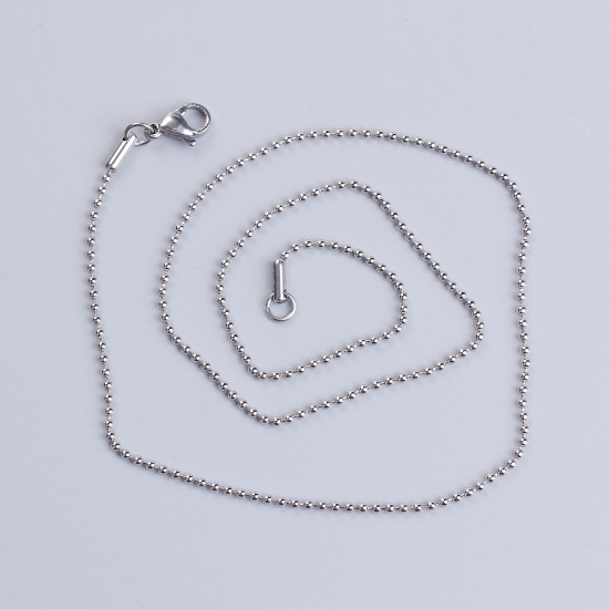 Imagen de 316L Acero Inoxidable Cadenas Bola Collares Tono de Plata 46.5cm longitud, Cadena: 1.5mm, 3 Unidades