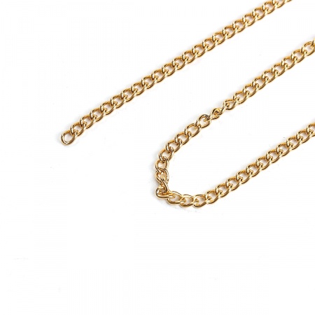 Picture of 1 M (Approx 3.28 Foot) Stainless Steel Curb Link Chain For Handmade DIY Jewelry Making Findings Gold Plated 4x3mm
