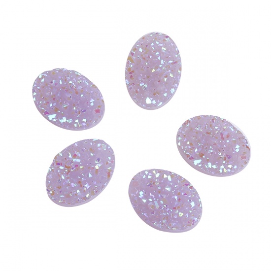 Picture of Resin Druzy/ Drusy Dome Seals Cabochon Oval Pale Lilac AB Color 18mm( 6/8") x 13mm( 4/8"), 50 PCs