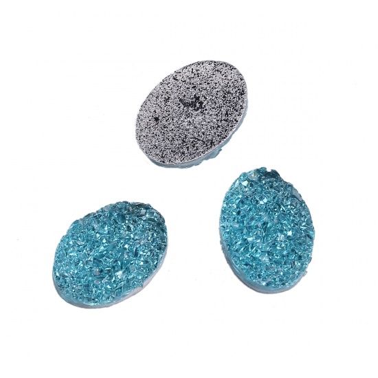 Bild von Harz Druzy Dom Cabochon Verzierung Oval Cyan 18mm x 13mm , 50 Stück