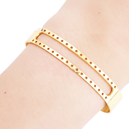Picture of Brass Seed Beads Weaving Centerline Beadable Open Cuff Bangles Bracelets Gold Plated Hollow 15.6cm(6 1/8") long, 1 Piece                                                                                                                                      