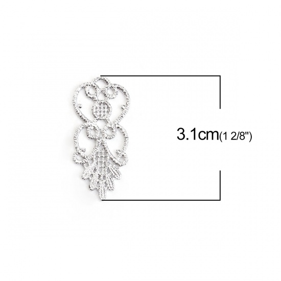 Picture of Brass Metal Lace Pendants Silver Tone Filigree 31mm(1 2/8") x 14mm( 4/8"), 3 PCs                                                                                                                                                                              