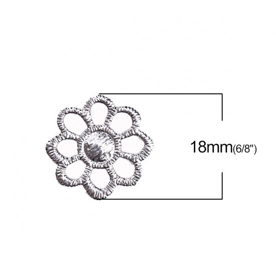 Picture of Brass Metal Lace Charms Flower Silver Tone Filigree 18mm( 6/8") x 17mm( 5/8"), 5 PCs                                                                                                                                                                          