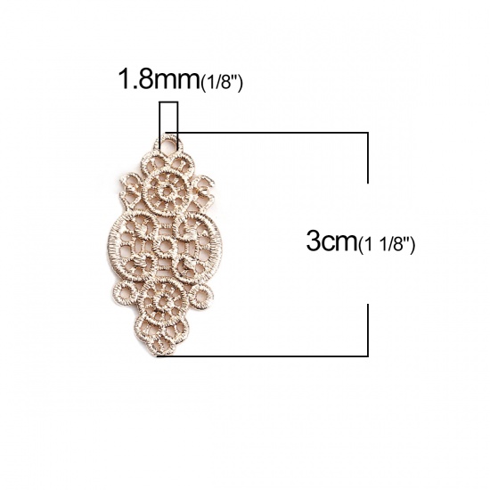 Picture of Brass Metal Lace Pendants Gold Plated Filigree 30mm(1 1/8") x 15mm( 5/8"), 3 PCs                                                                                                                                                                              