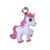 Picture of Zinc Based Alloy Charms Horse Gold Plated White & Fuchsia Enamel 24mm(1") x 20mm( 6/8"), 10 PCs