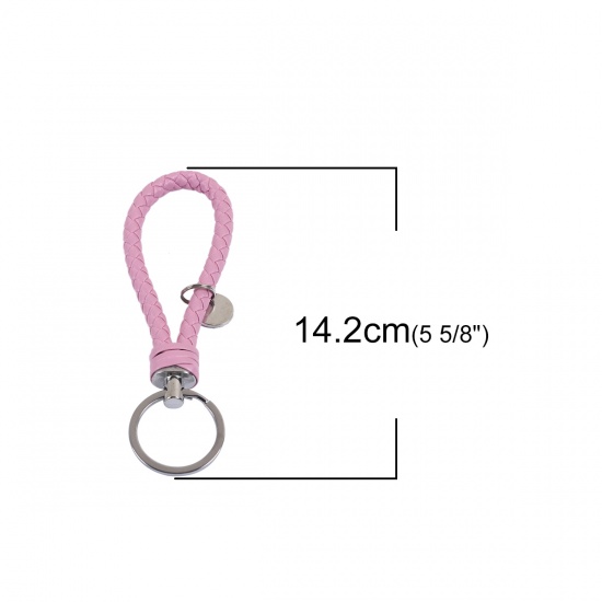Bild von PU Schlüsselkette & Schlüsselring Rund Silberfarbe Rosa 14.2cm, 2 Stück