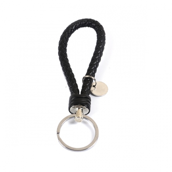 Bild von PU Schlüsselkette & Schlüsselring Rund Silberfarbe Schwarz 14.2cm, 2 Stück