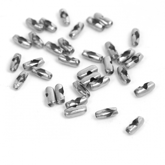 Imagen de 304 Acero Inoxidable Conector Cadena Bolas Tono de Plata (Apta 2mm Cadena Bola) 7mm x 3mm, 200 Unidades