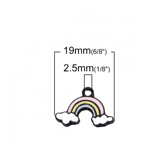 Picture of Zinc Based Alloy Weather Collection Charms Rainbow Black Multicolor Cloud Enamel 19mm( 6/8") x 14mm( 4/8"), 10 PCs