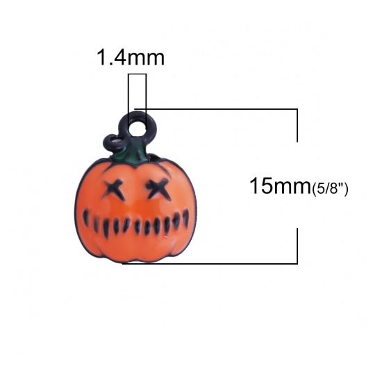 Picture of Zinc Based Alloy Halloween Charms Pumpkin Black Orange Enamel 15mm( 5/8") x 12mm( 4/8"), 5 PCs