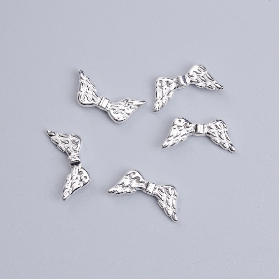Picture of Zinc Based Alloy Spacer Beads Wing Silver Plated 19mm x 8mm, Hole: Approx 1.2mm, 100 PCs