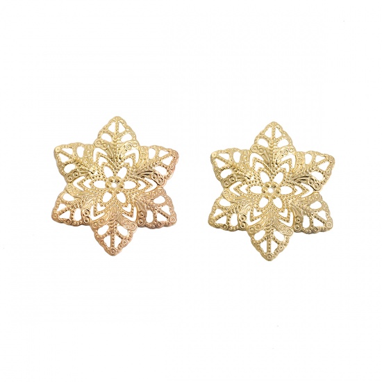 Picture of Iron Based Alloy Embellishments Flower Gold Plated Filigree Carved 35mm(1 3/8") x 31mm(1 2/8"), 50 PCs