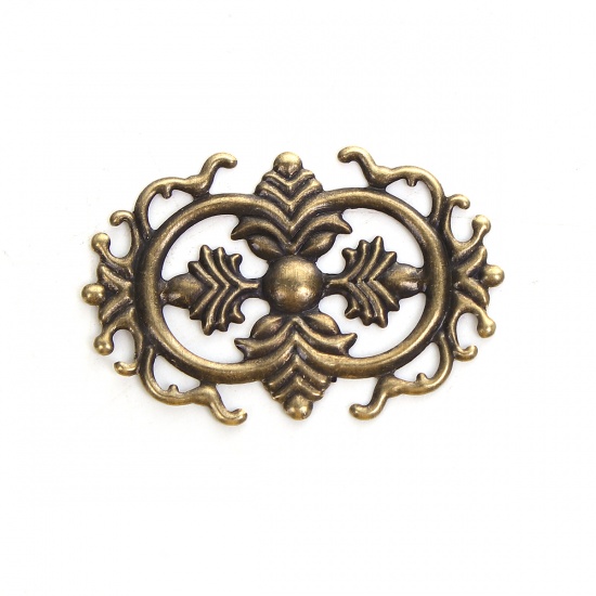 Picture of Zinc Based Alloy Embellishments Antique Bronze Filigree Carved 35mm(1 3/8") x 23mm( 7/8"), 50 PCs