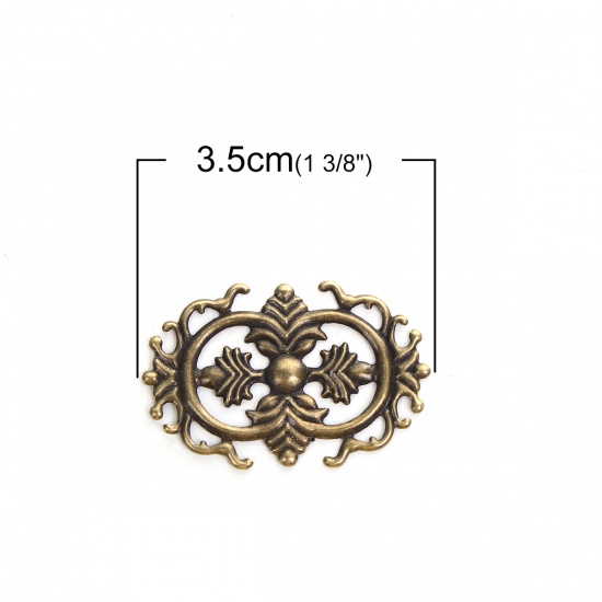 Picture of Zinc Based Alloy Embellishments Antique Bronze Filigree Carved 35mm(1 3/8") x 23mm( 7/8"), 50 PCs