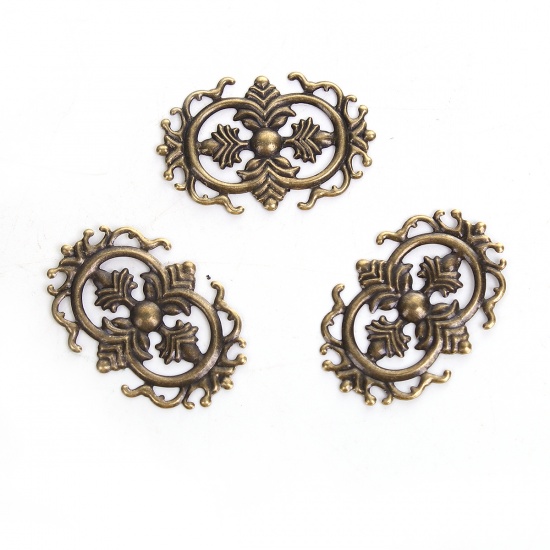 Picture of Zinc Based Alloy Embellishments Antique Bronze Filigree Carved 35mm(1 3/8") x 23mm( 7/8"), 50 PCs