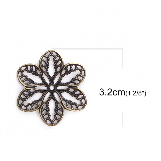 Picture of Zinc Based Alloy Embellishments Flower Antique Bronze Filigree Carved 32mm(1 2/8") x 29mm(1 1/8"), 50 PCs