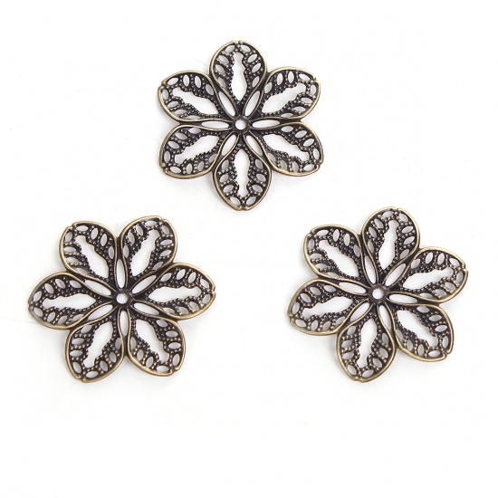 Picture of Zinc Based Alloy Embellishments Flower Antique Bronze Filigree Carved 32mm(1 2/8") x 29mm(1 1/8"), 50 PCs